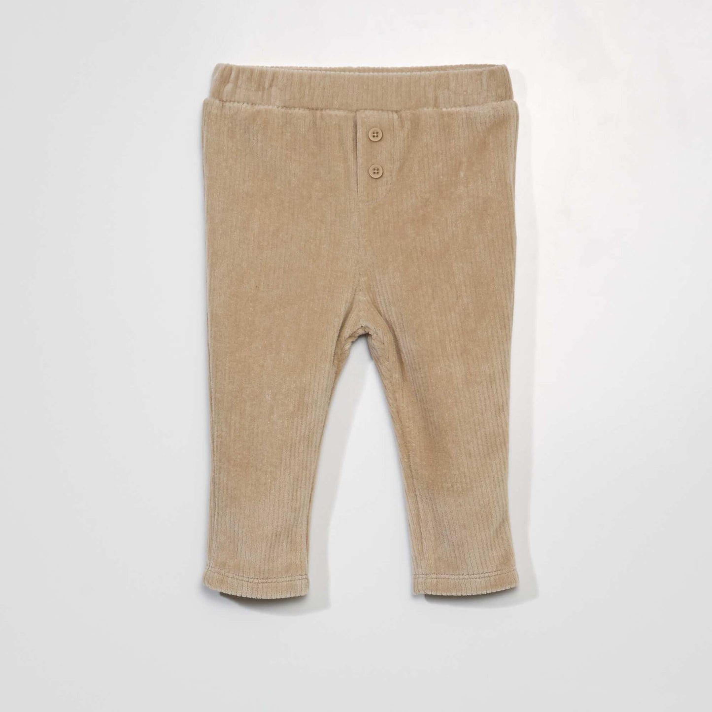 Pantalon uni en velours c tel Beige