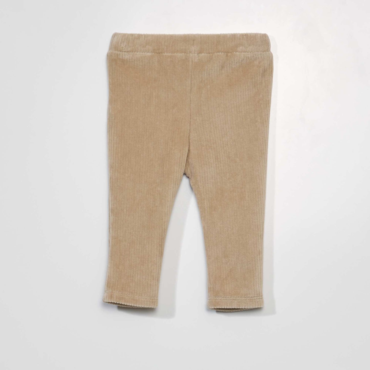 Pantalon uni en velours c tel Beige