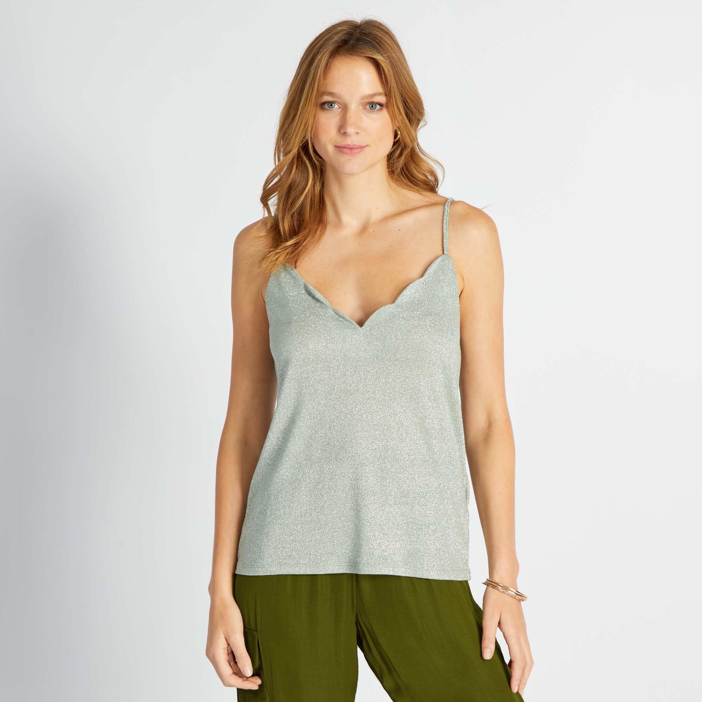 Débardeur pailleté avec col festonné Vert