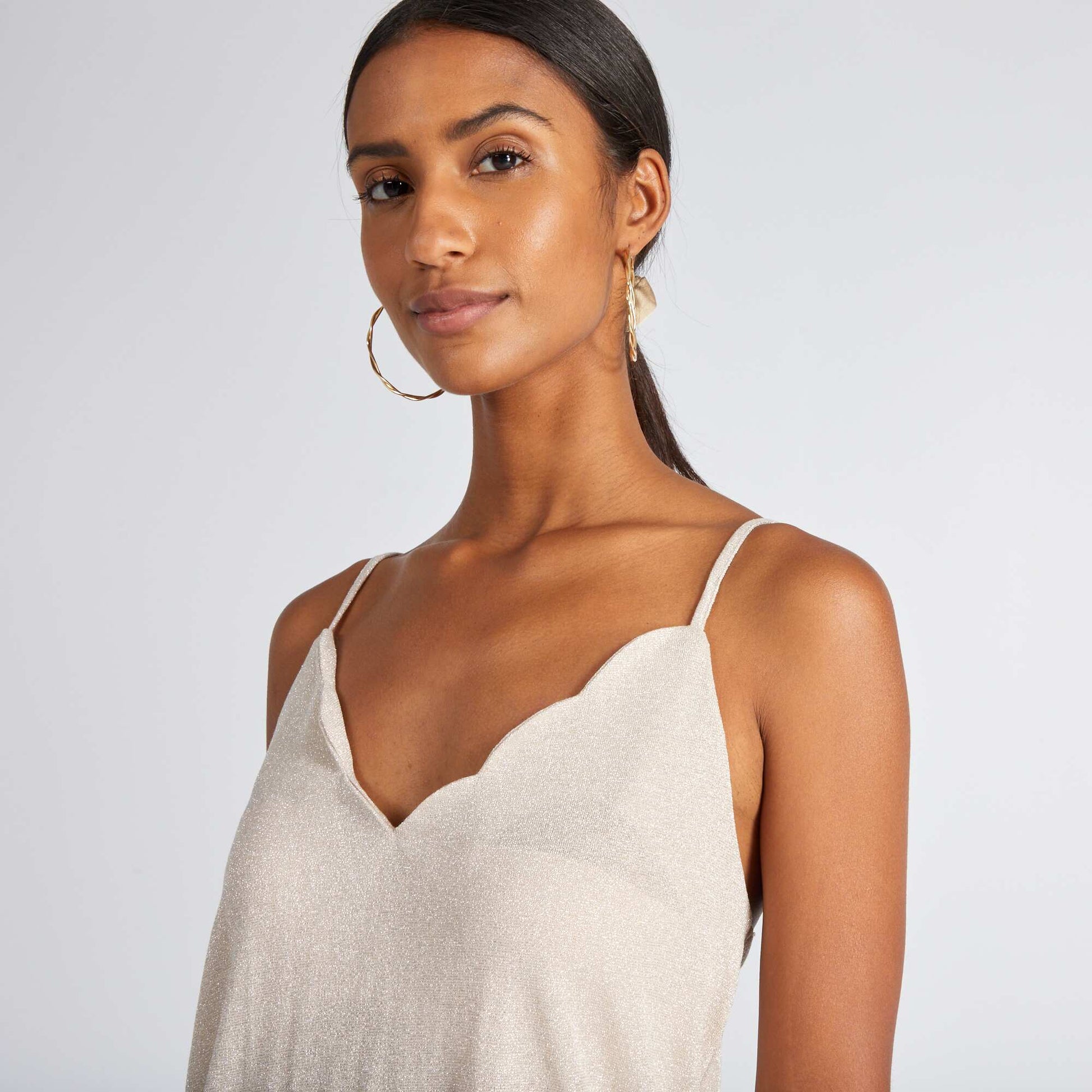 Débardeur pailleté avec col festonné Beige