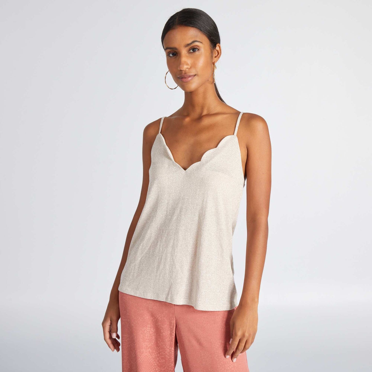 Débardeur pailleté avec col festonné Beige