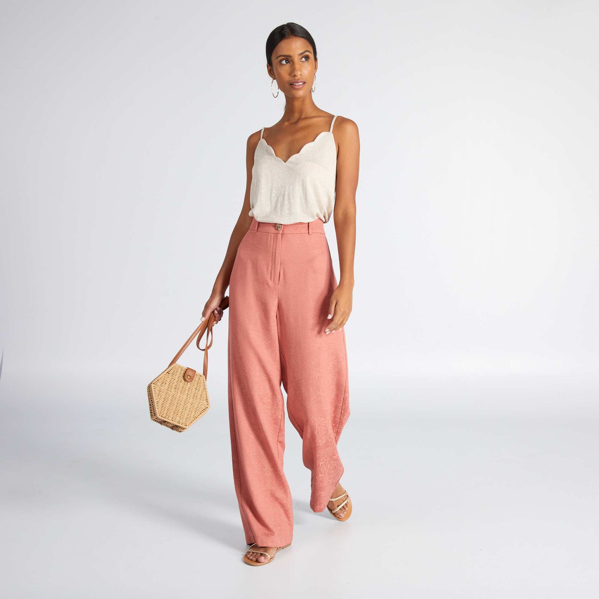 Débardeur pailleté avec col festonné Beige
