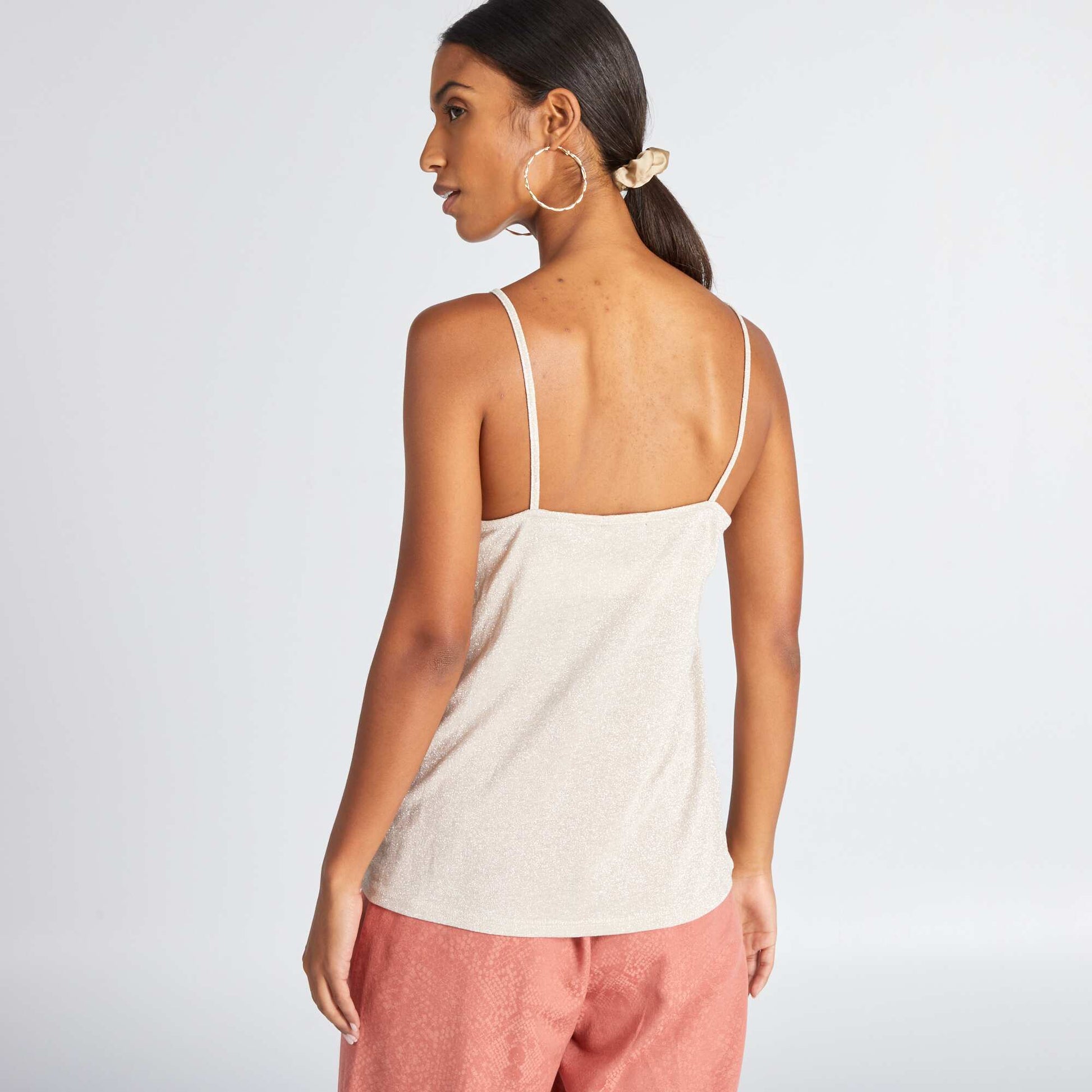 Débardeur pailleté avec col festonné Beige