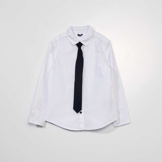 Chemise en popeline + cravate Blanc/noir