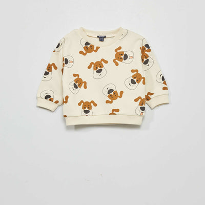 Sweat en molleton 'chiens' Beige