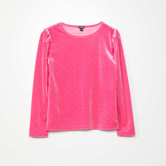 T-shirt en velours manches longues Rose