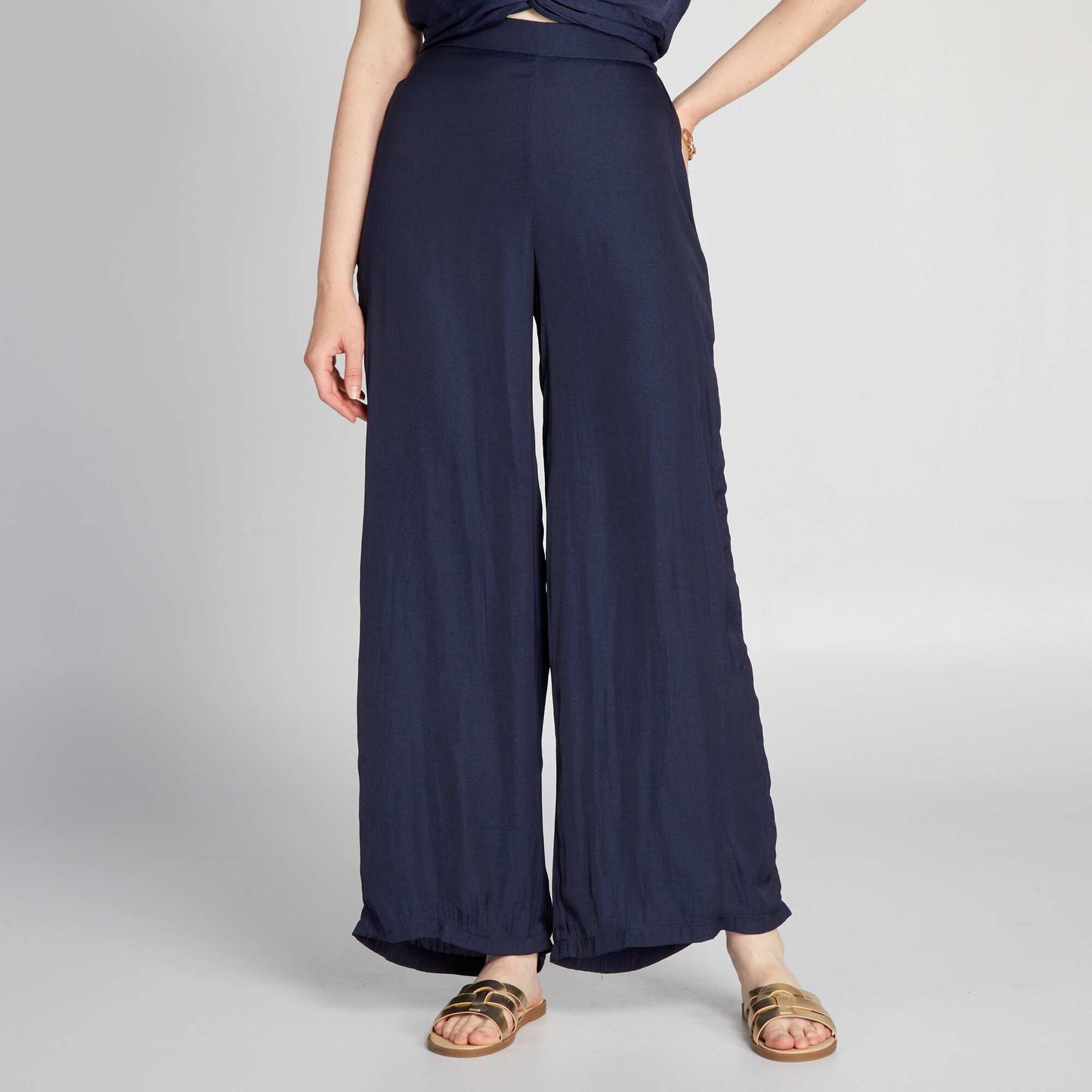 Pantalon large satin Bleu