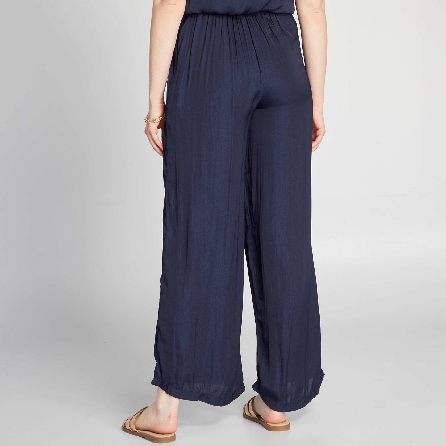 Pantalon large satin Bleu