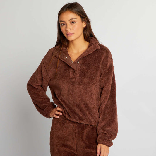 Sweat col montant en sherpa Marron