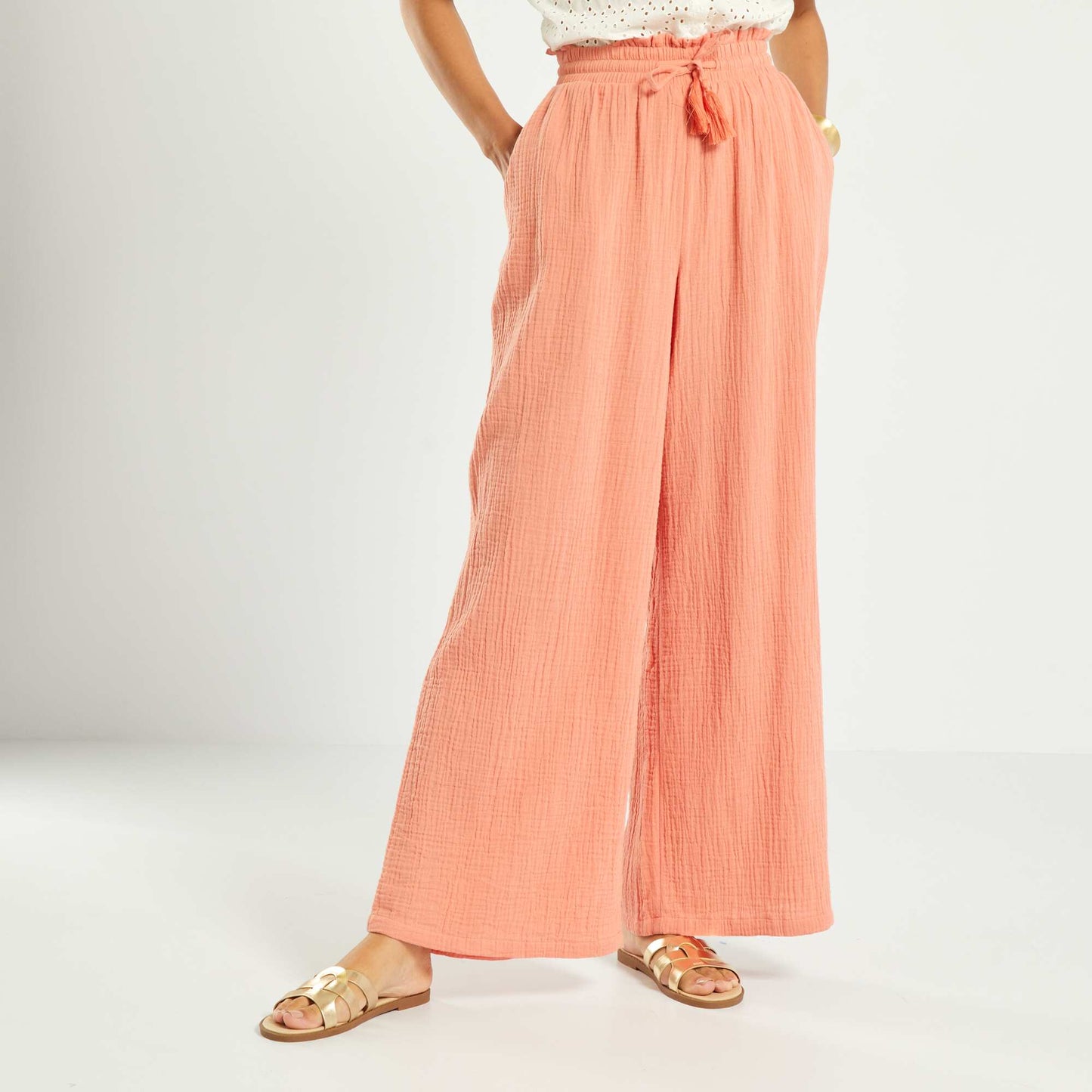 Pantalon large en gaze de coton Orange