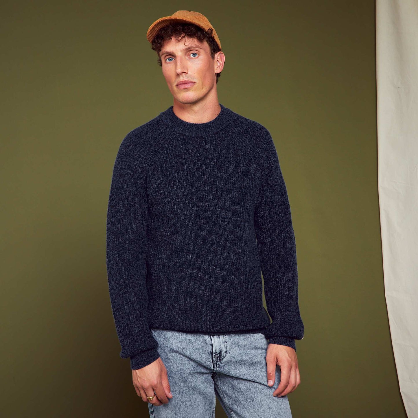 Pull en grosse maille col rond Bleu