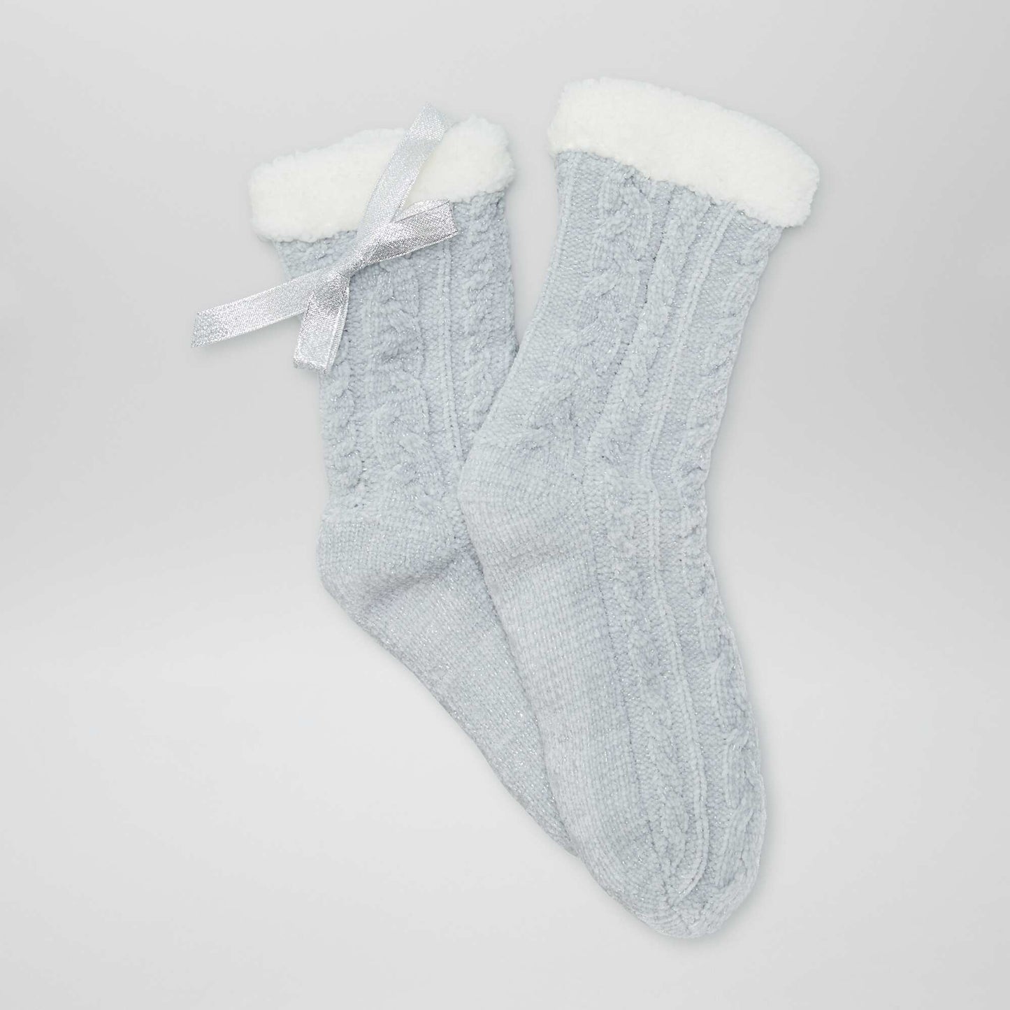 Chaussons chaussettes fourr es en velours Gris clair