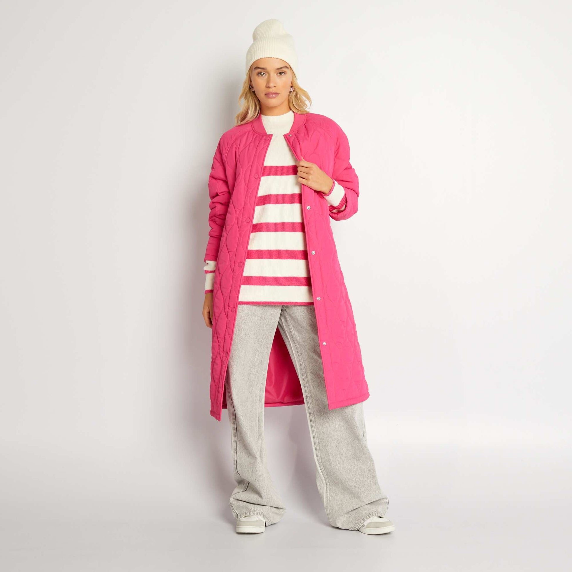 Pull marini re en maille Blanc/fushia