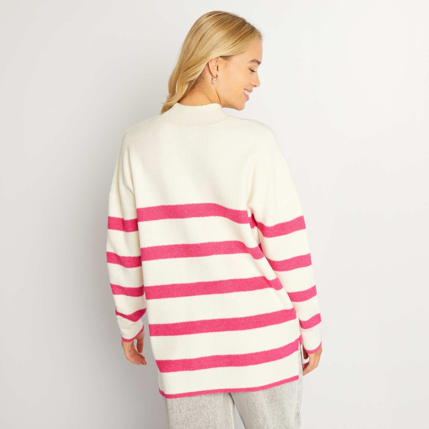 Pull marini re en maille Blanc/fushia
