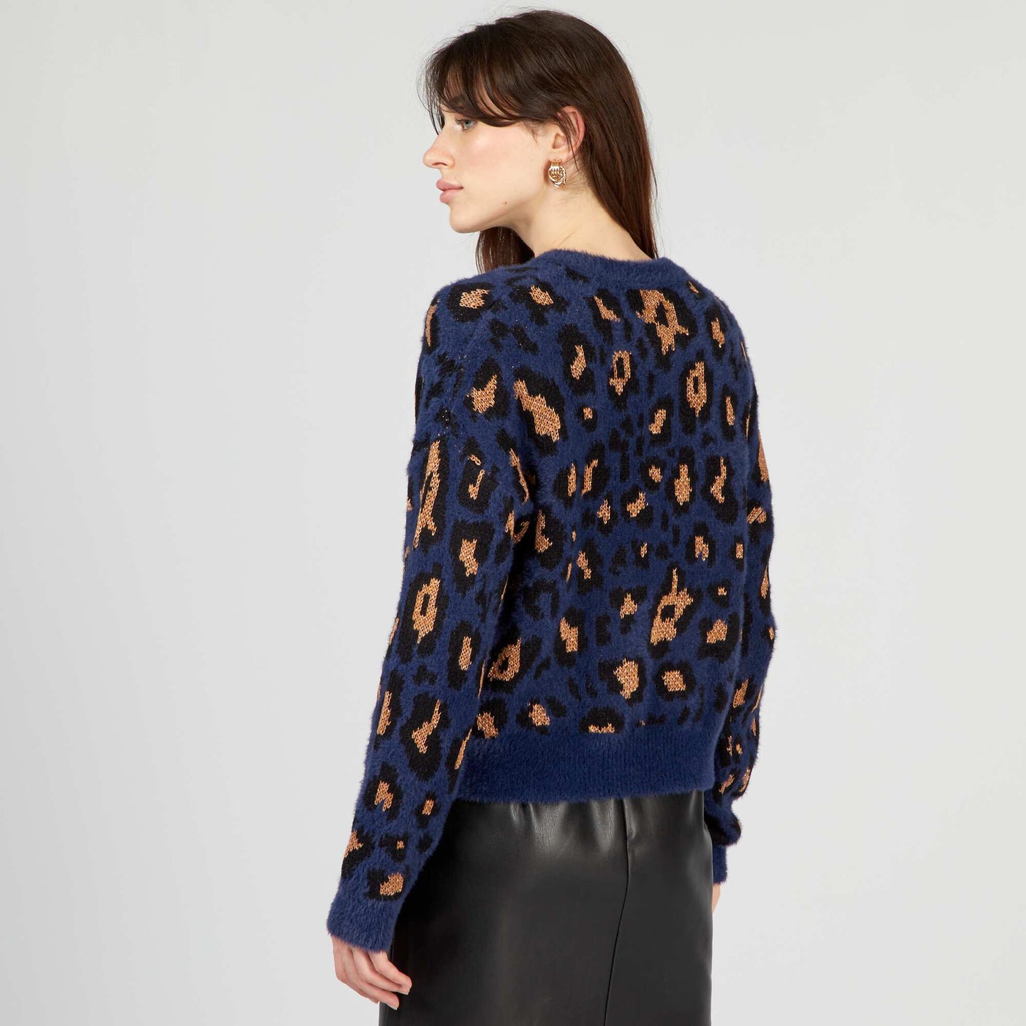 Pull en maille motif 'l opard' Bleu