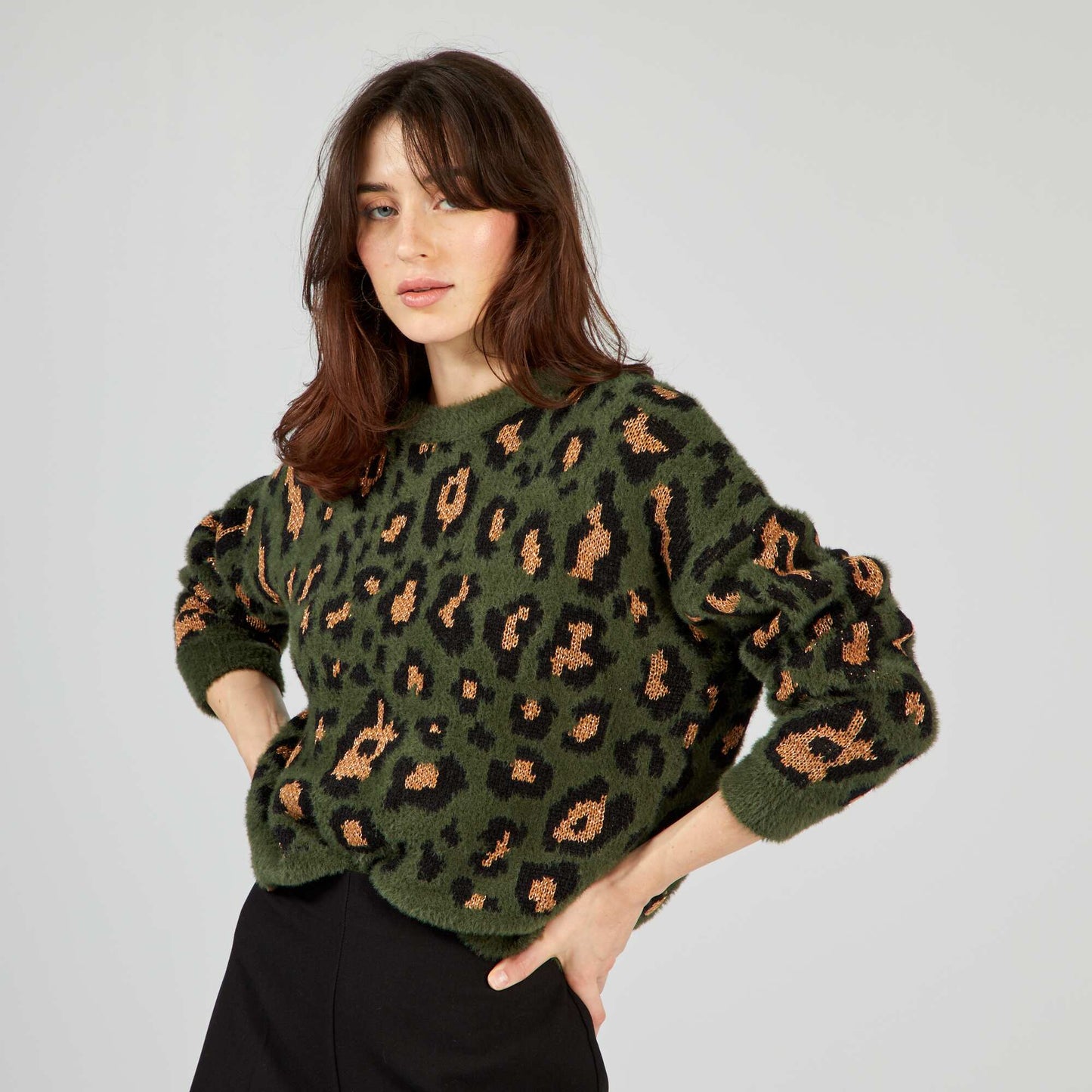 Pull en maille motif 'l opard' Vert