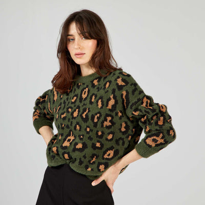 Pull en maille motif 'l opard' Vert