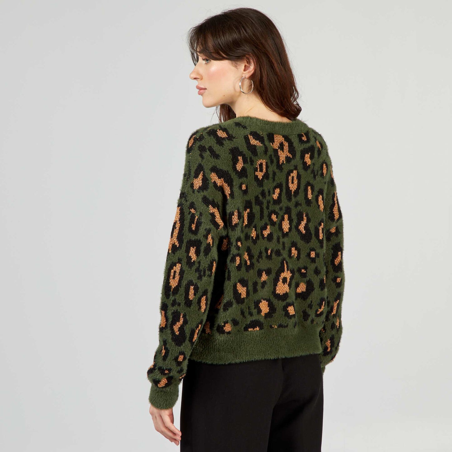 Pull en maille motif 'l opard' Vert