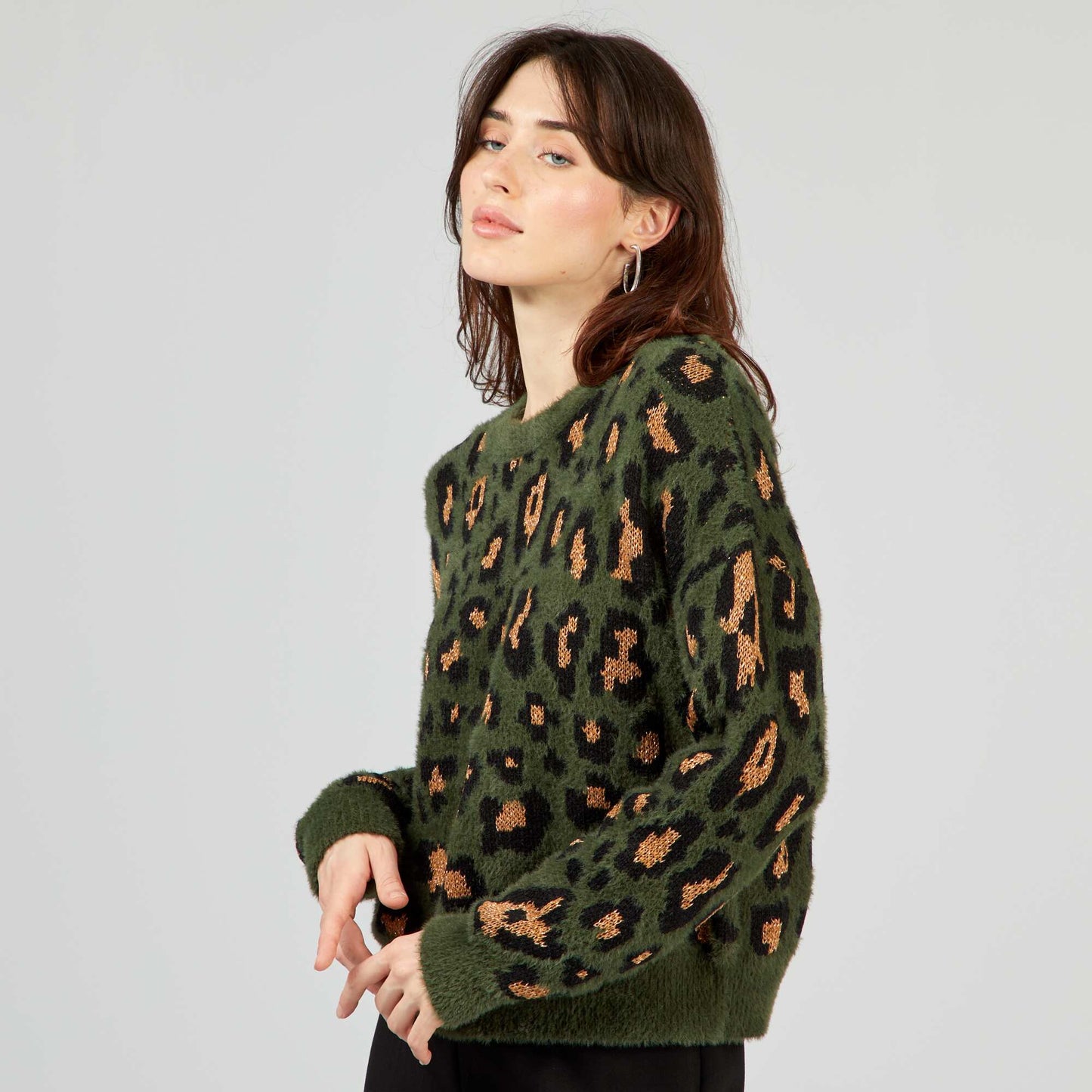 Pull en maille motif 'l opard' Vert