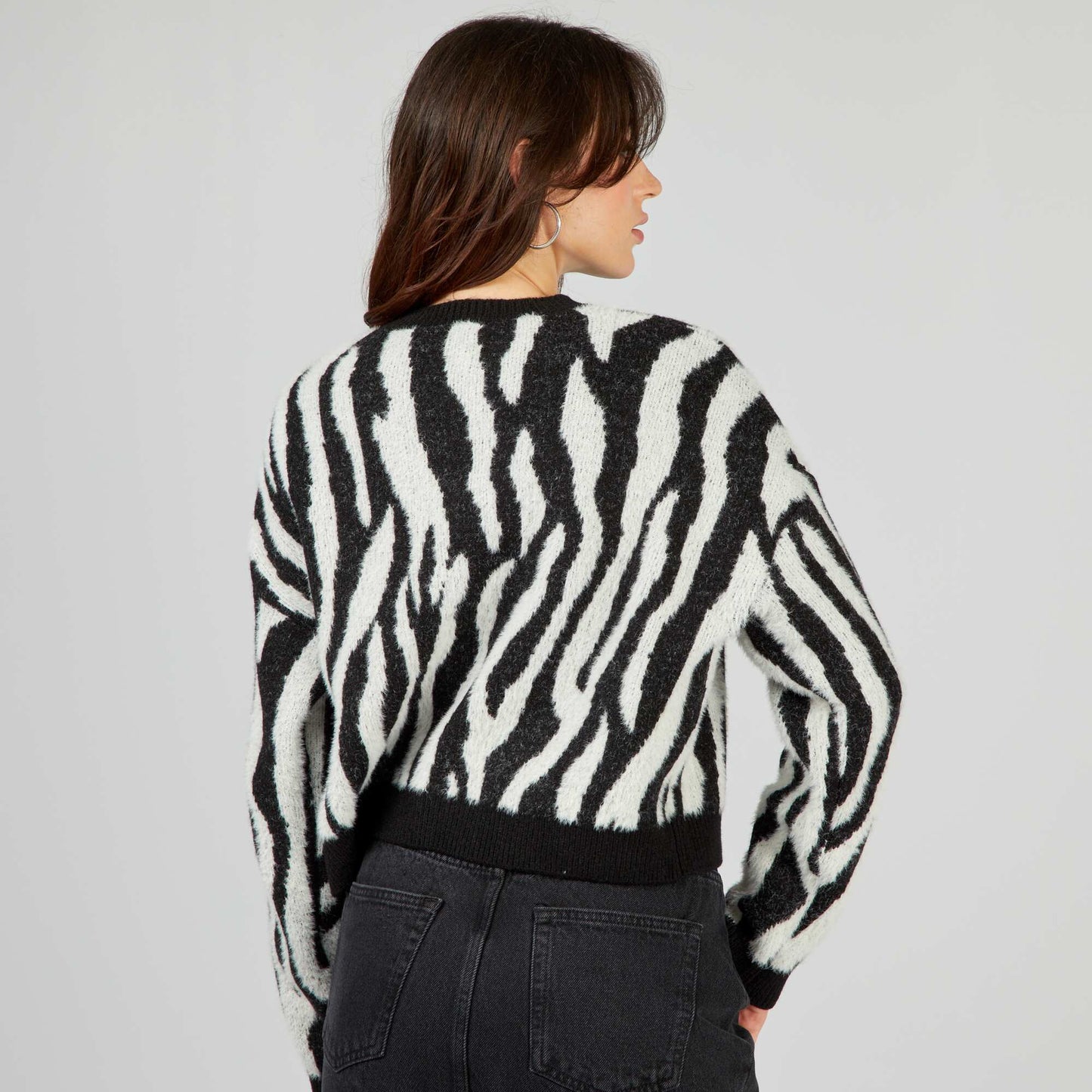 Pull en maille motif 'z bre' Noir/blanc