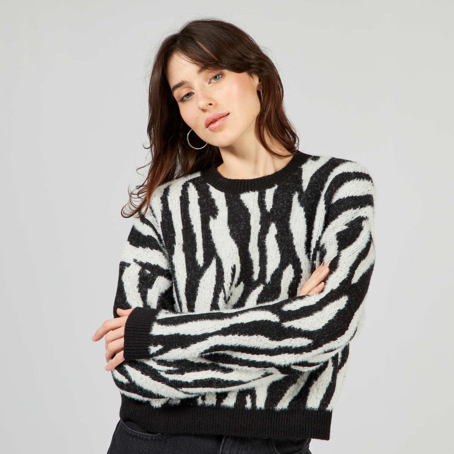 Pull en maille motif 'z bre' Noir/blanc