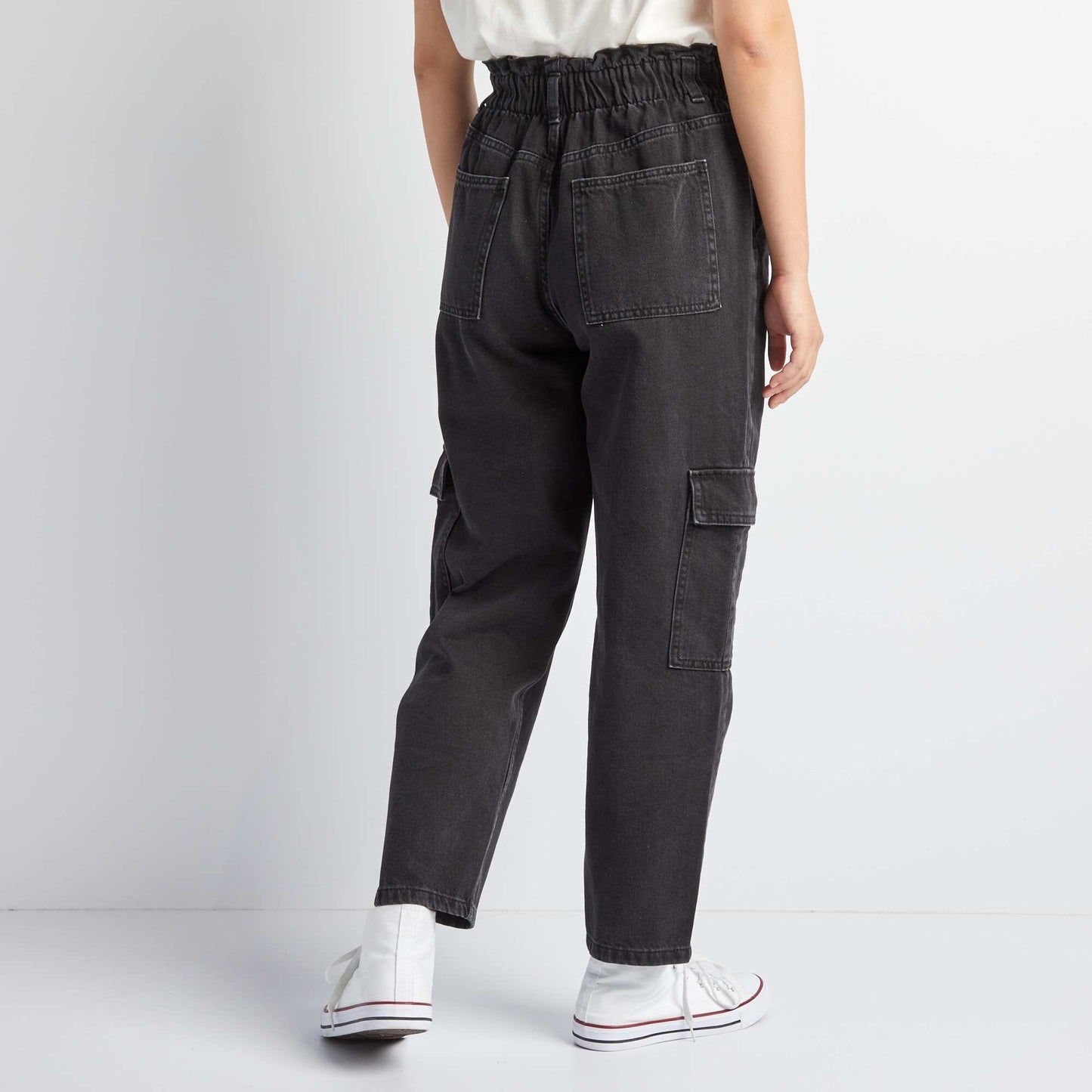 Jean baggy taille lastiqu e Noir