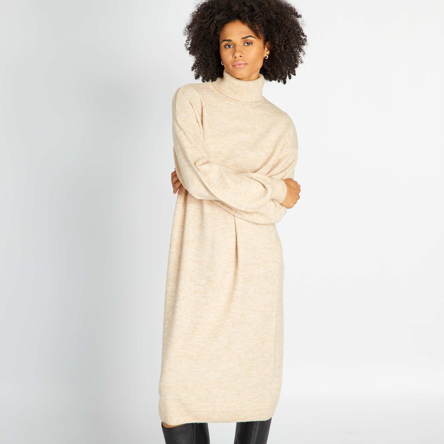 Robe pull col montant Beige