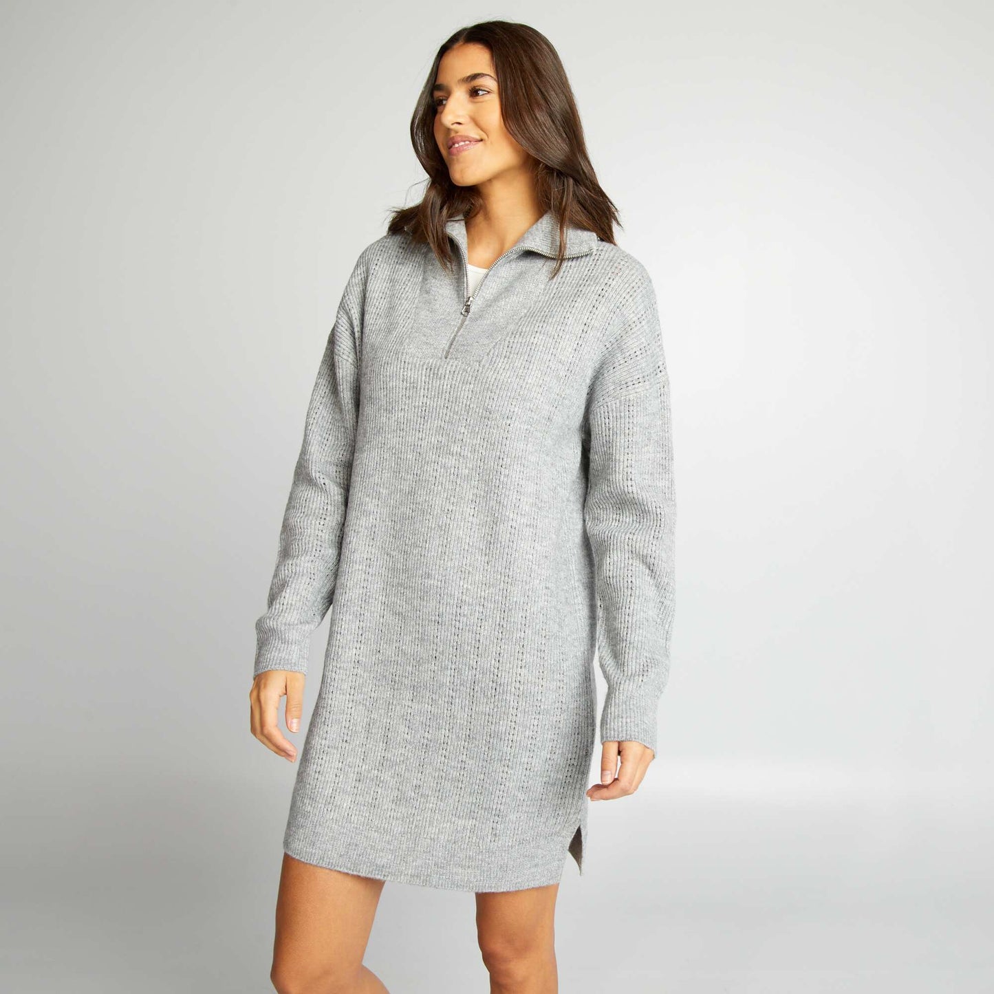 Robe pull en maille pointelle avec col camionneur Gris