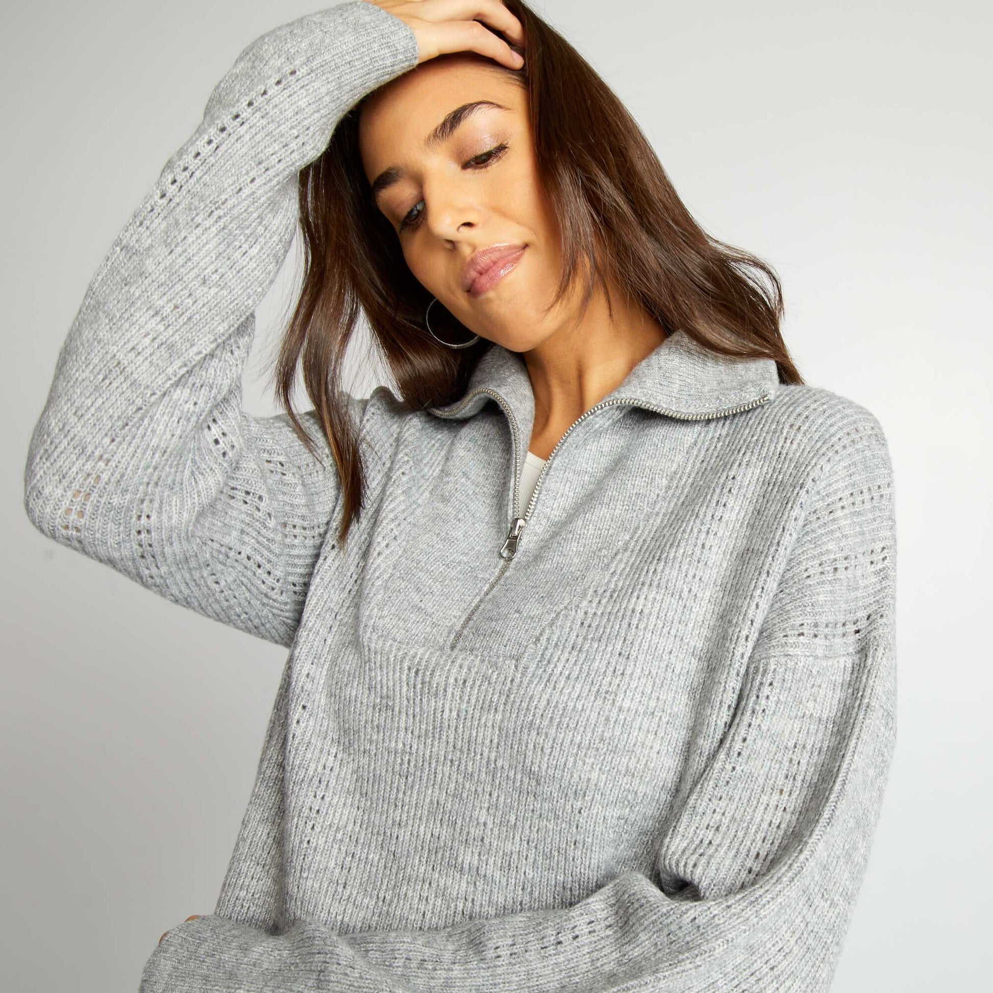 Robe pull en maille pointelle avec col camionneur Gris
