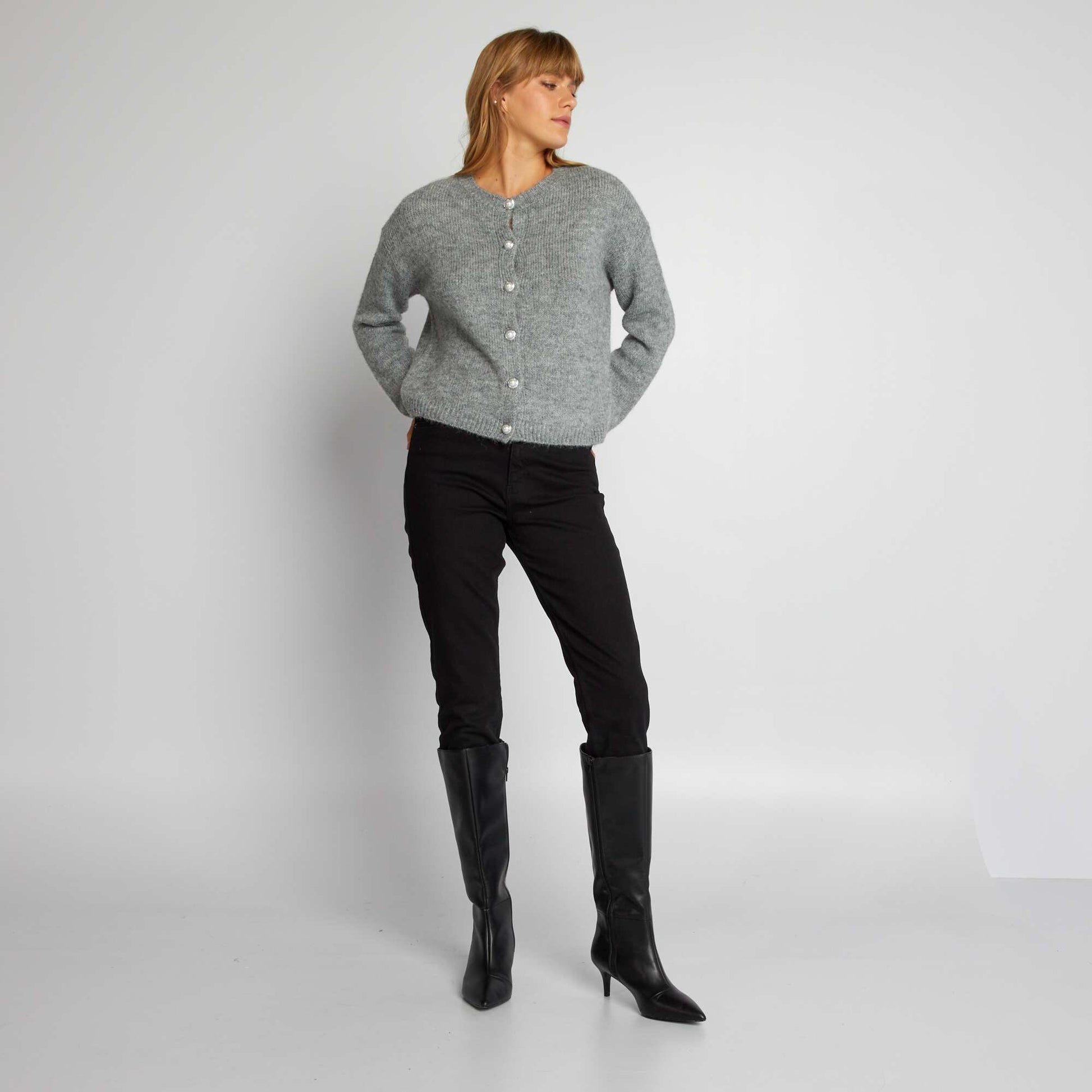 Gilet en maille avec ouverture boutonn e Gris