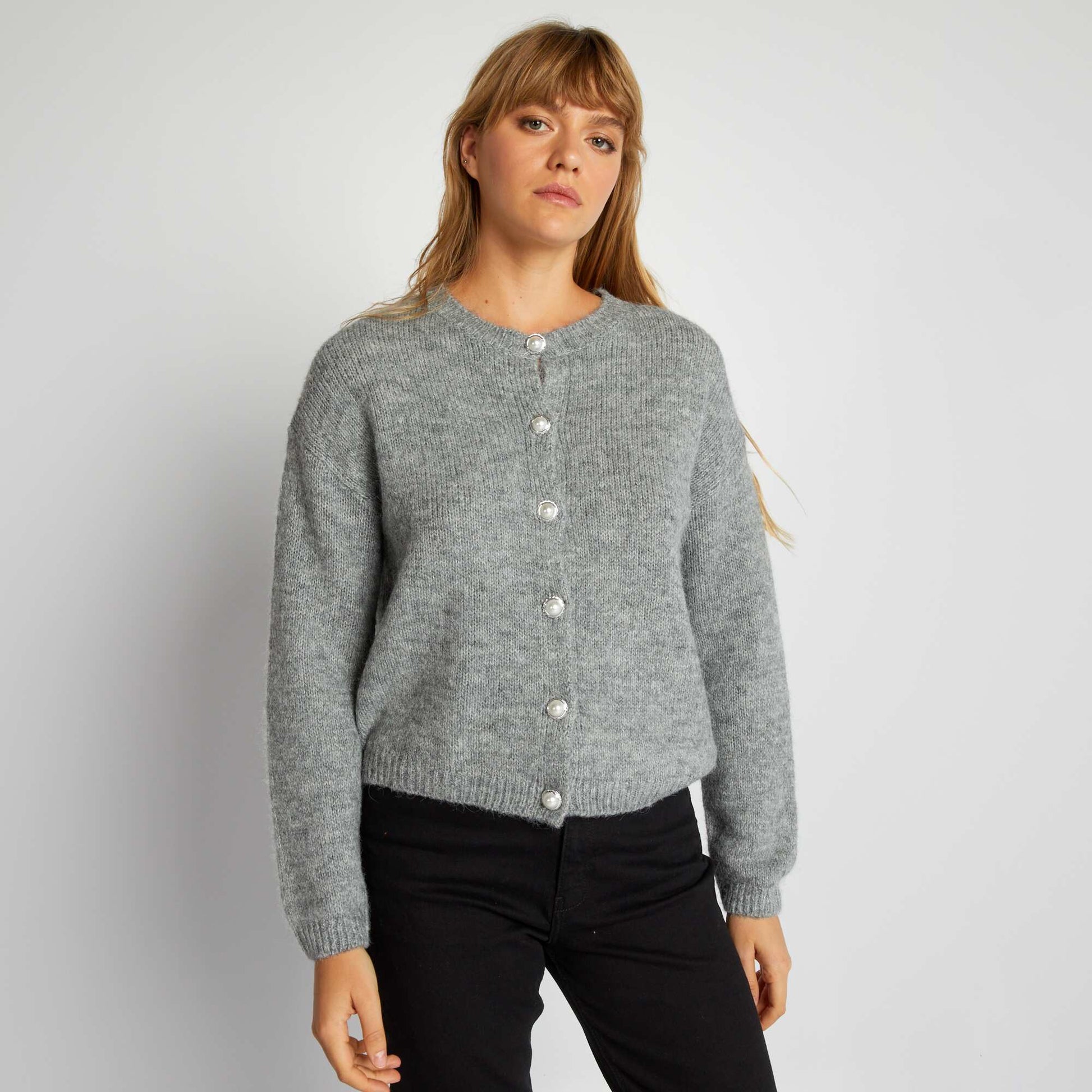 Gilet en maille avec ouverture boutonn e Gris
