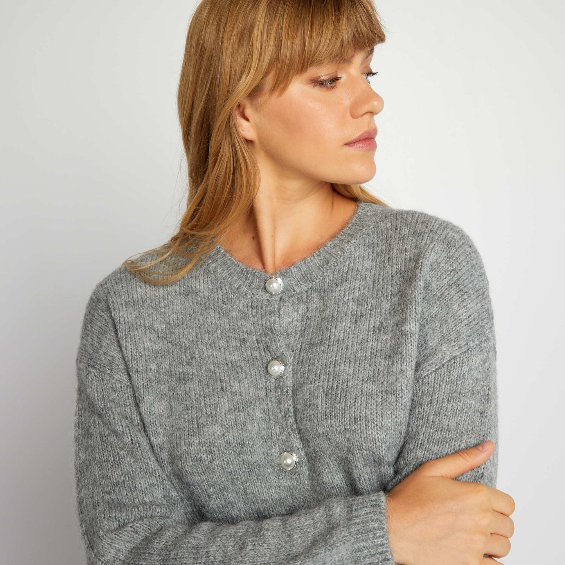 Gilet en maille avec ouverture boutonn e Gris
