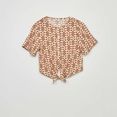 Blouse nouer avec imprim Beige