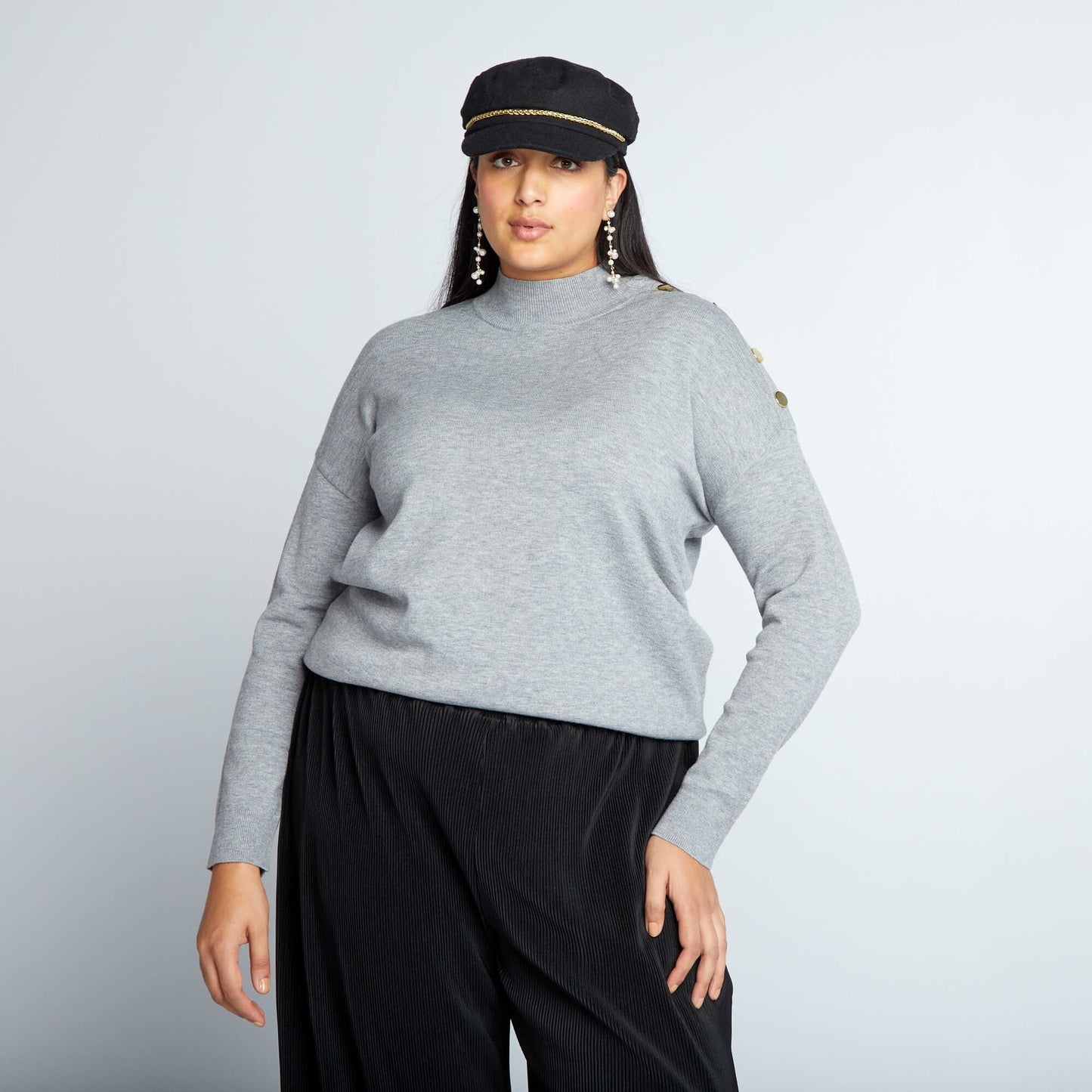 Pull marinière avec col montant Gris