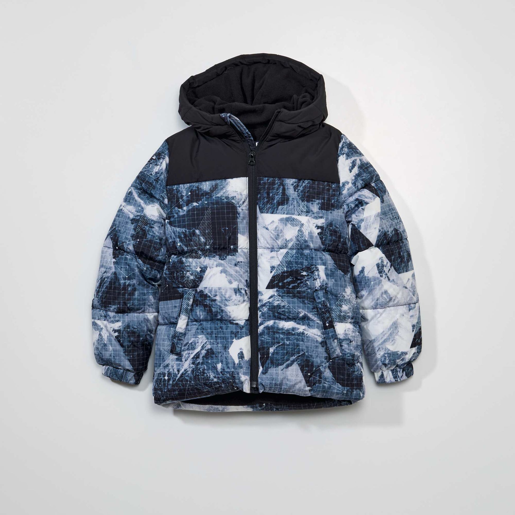 Doudoune capuche imprim e GREY_AOP