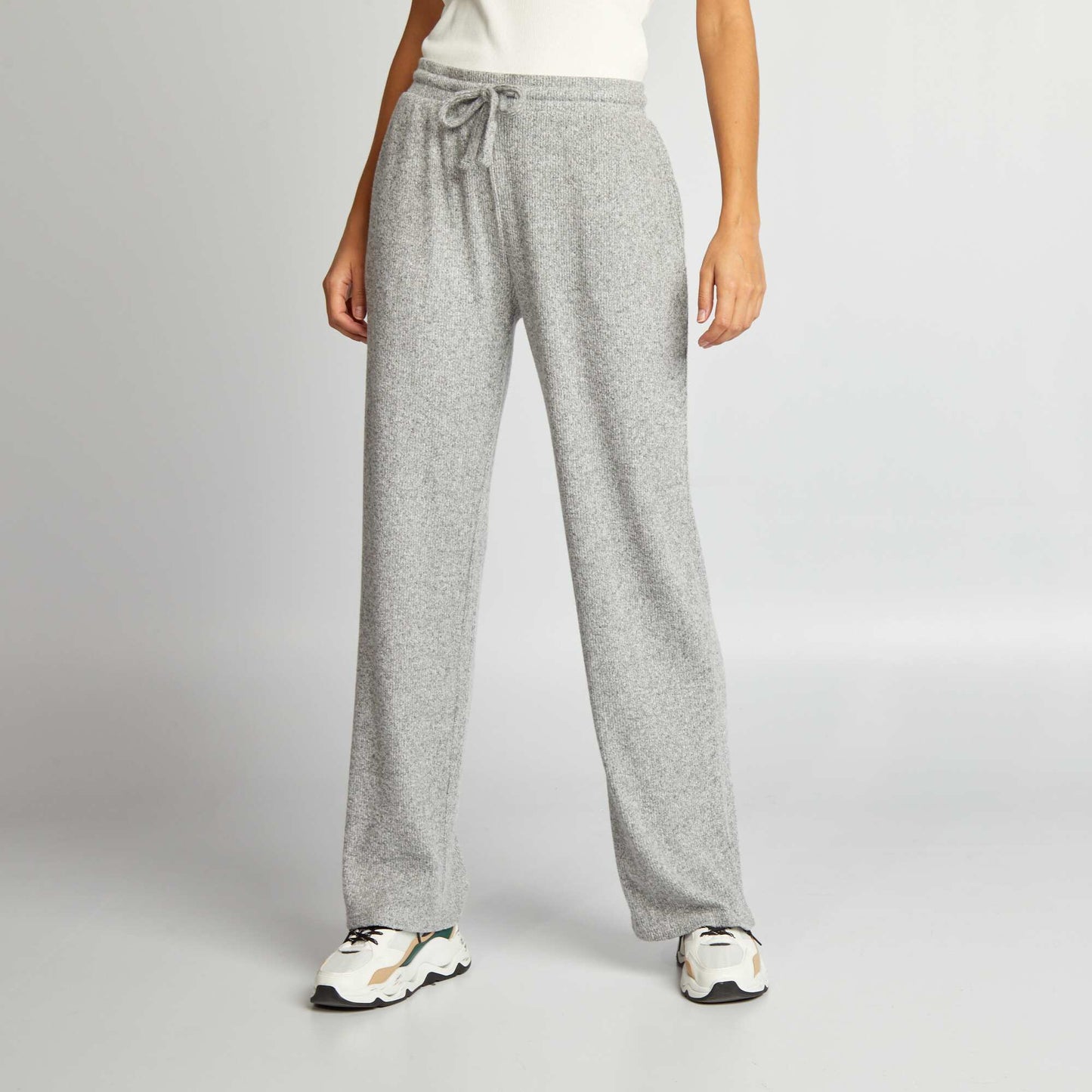 Pantalon en maille avec lien de serrage Gris