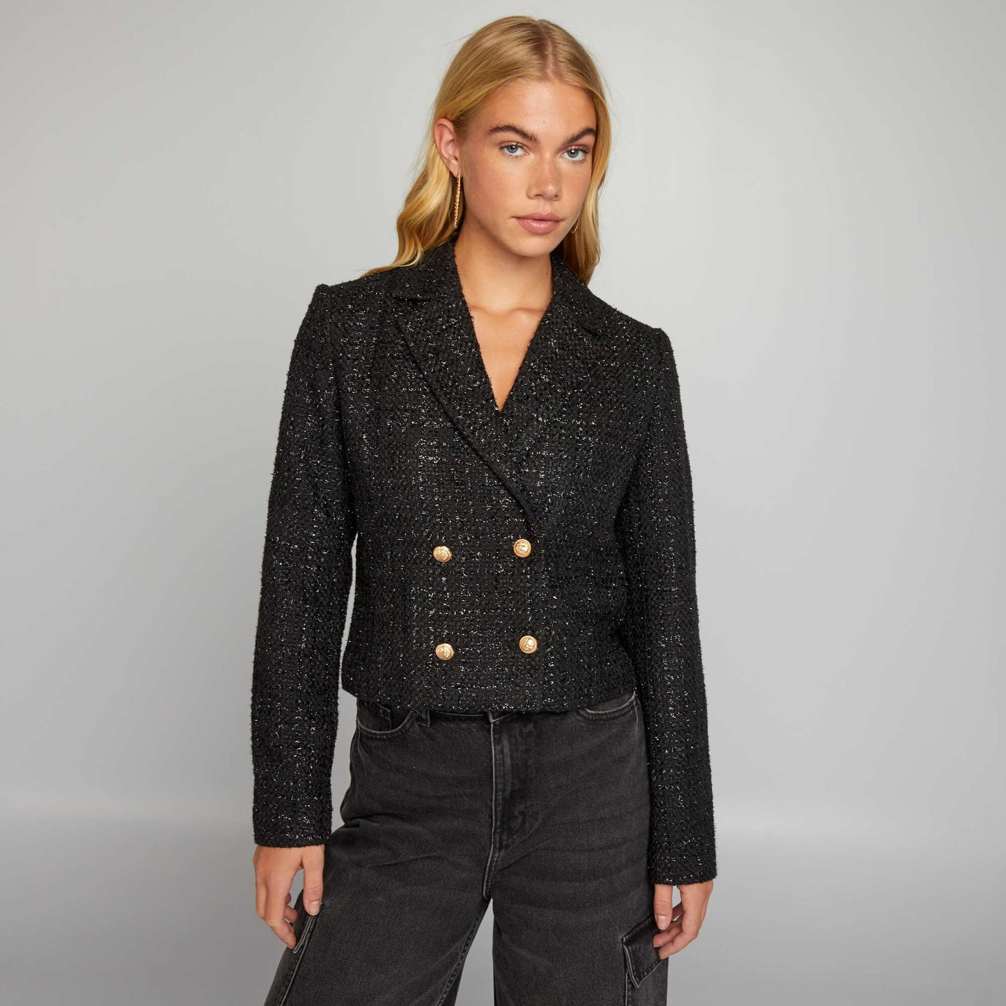 Veste courte en tweed noir