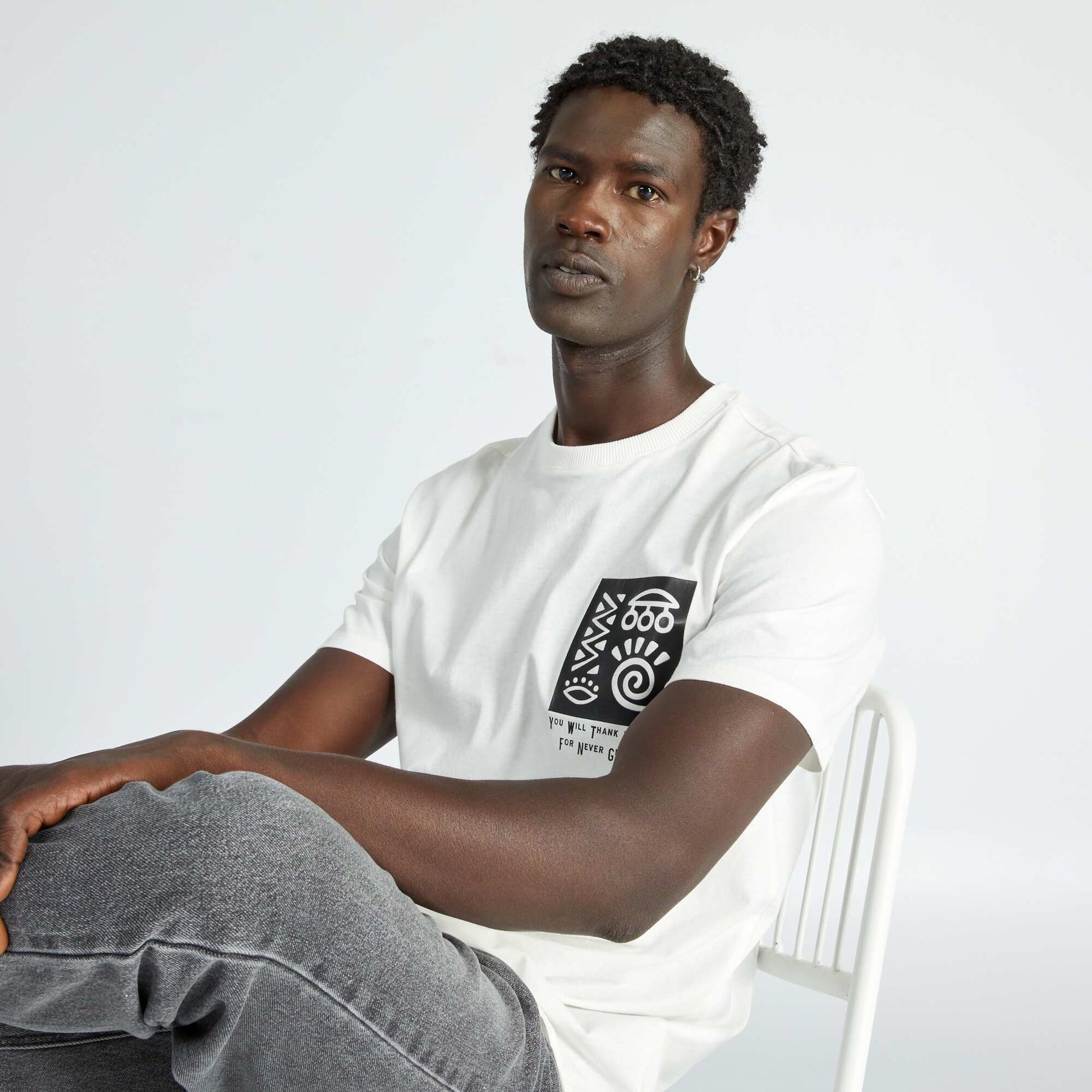 T-shirt en jersey avec imprim poitrine blanc