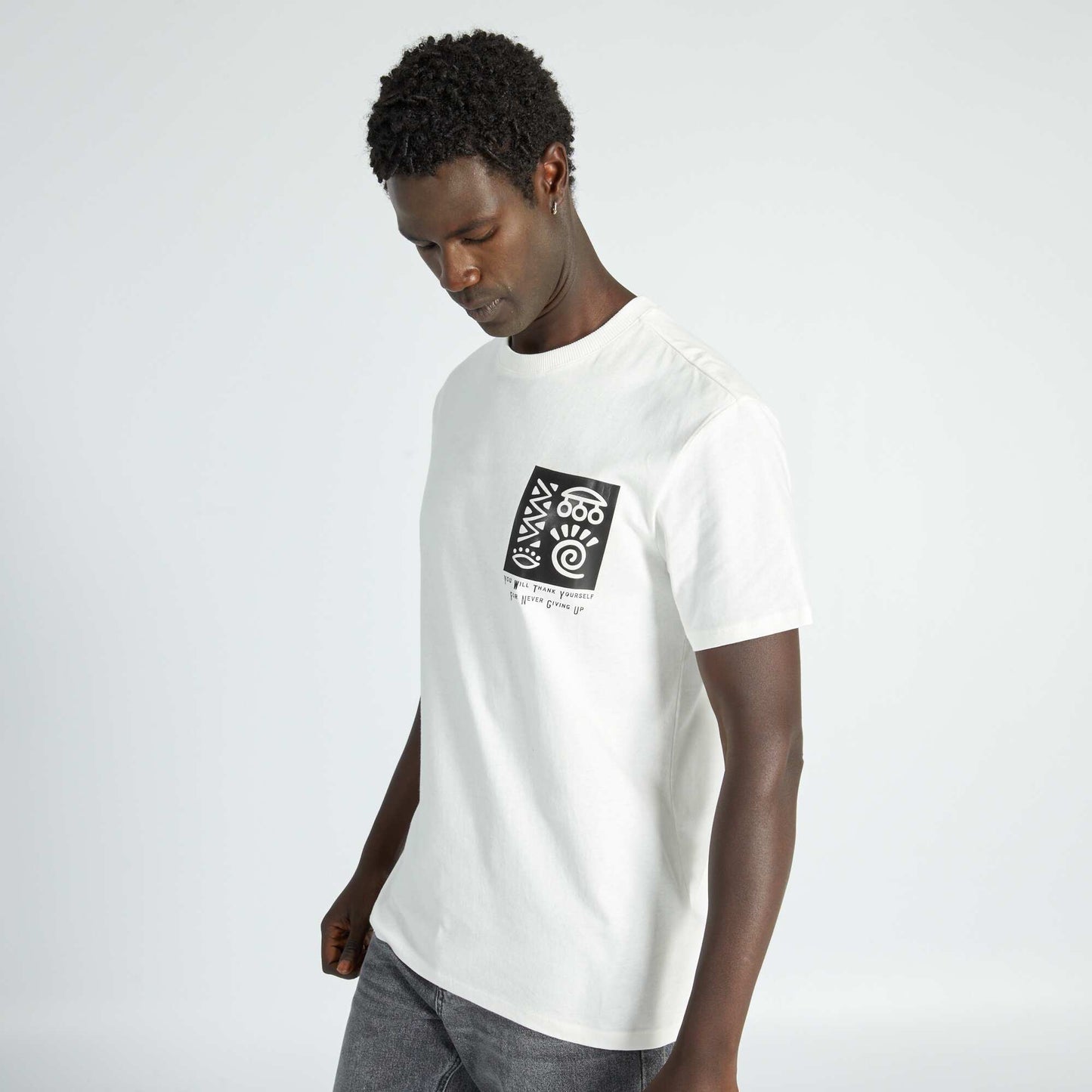 T-shirt en jersey avec imprim poitrine blanc