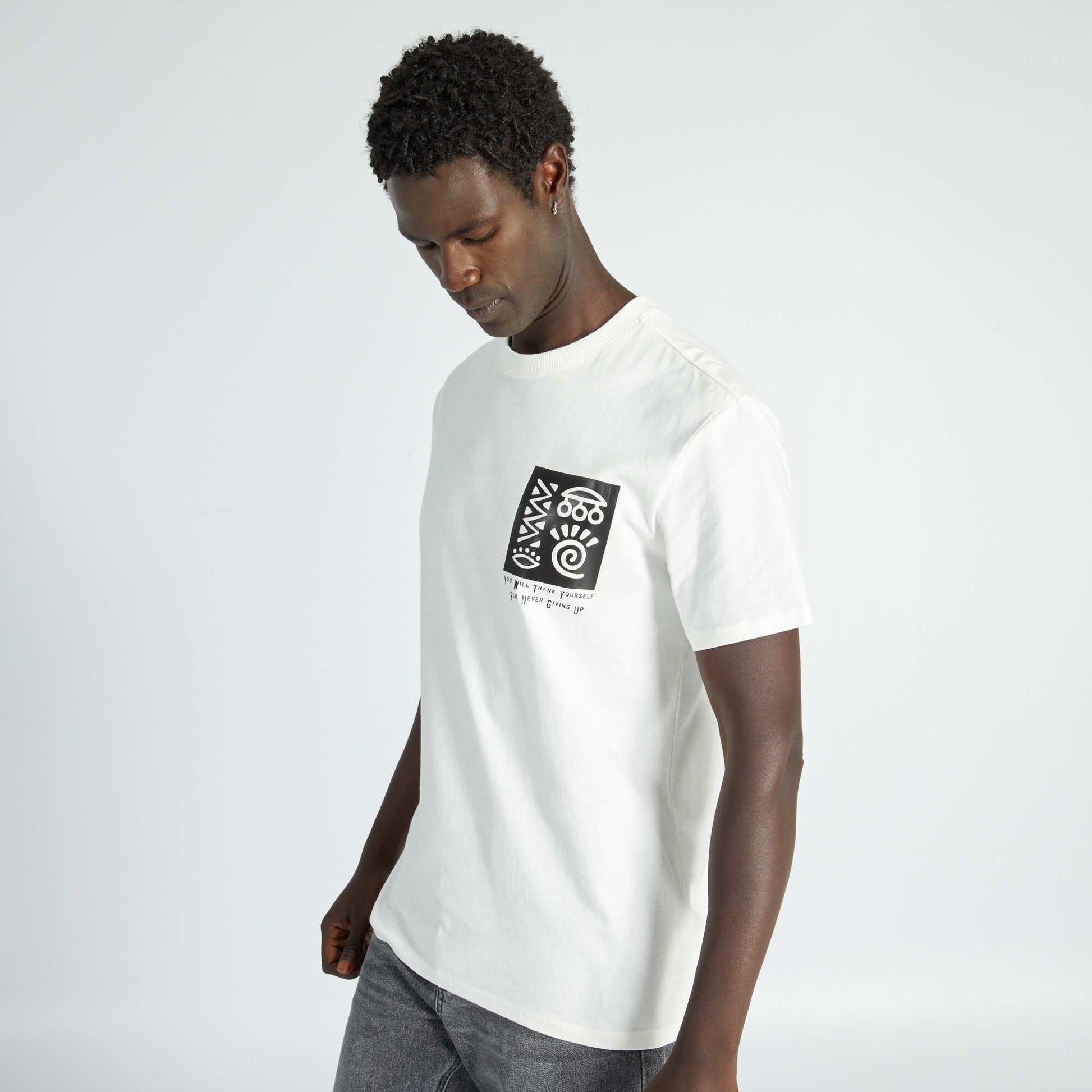 T-shirt en jersey avec imprim poitrine blanc