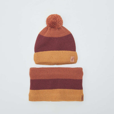 Ensemble bonnet + snood - 2 pi ces Marron/orange