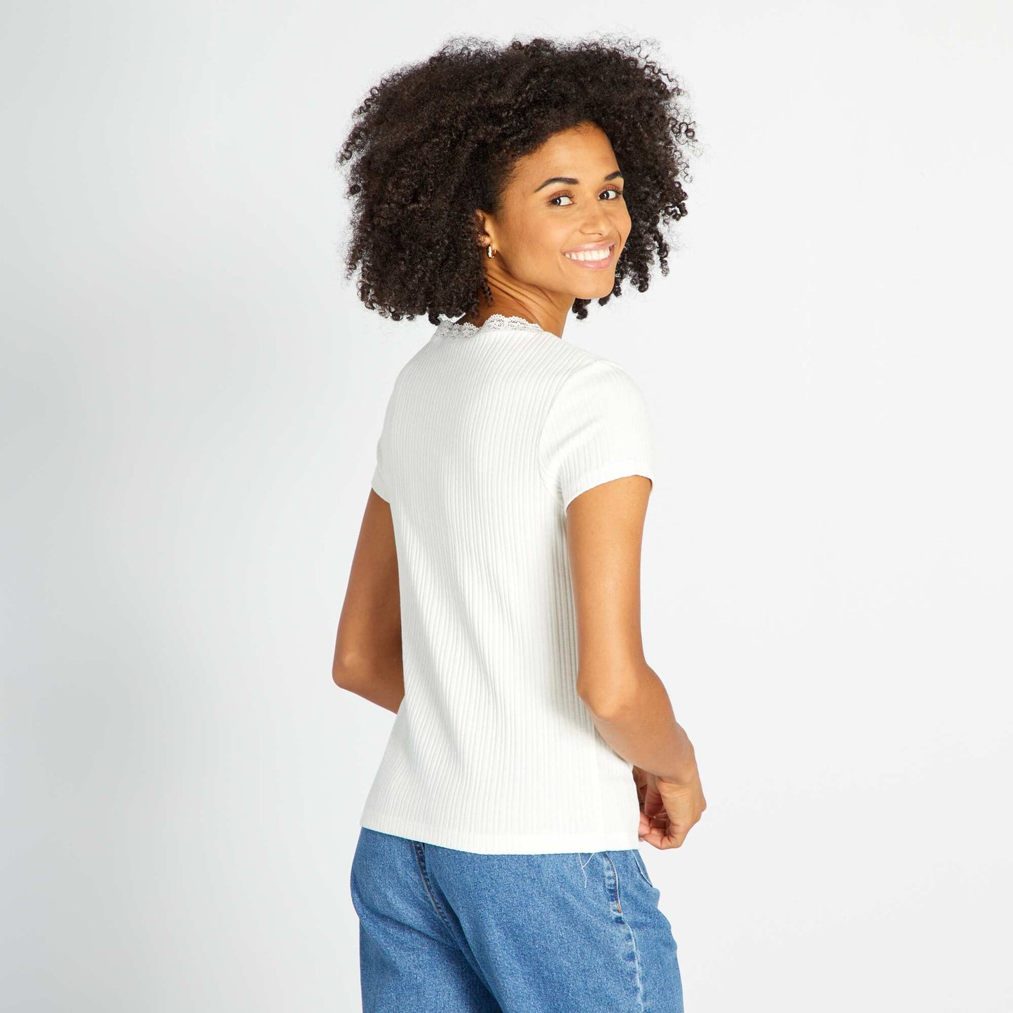 T-shirt c tel avec dentelle Blanc