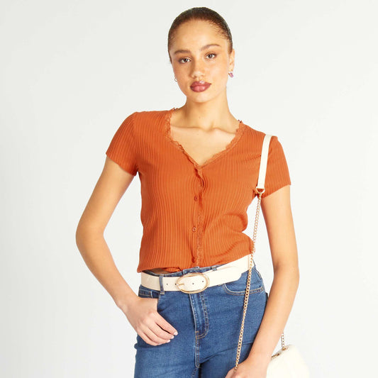 T-shirt c tel avec dentelle orange