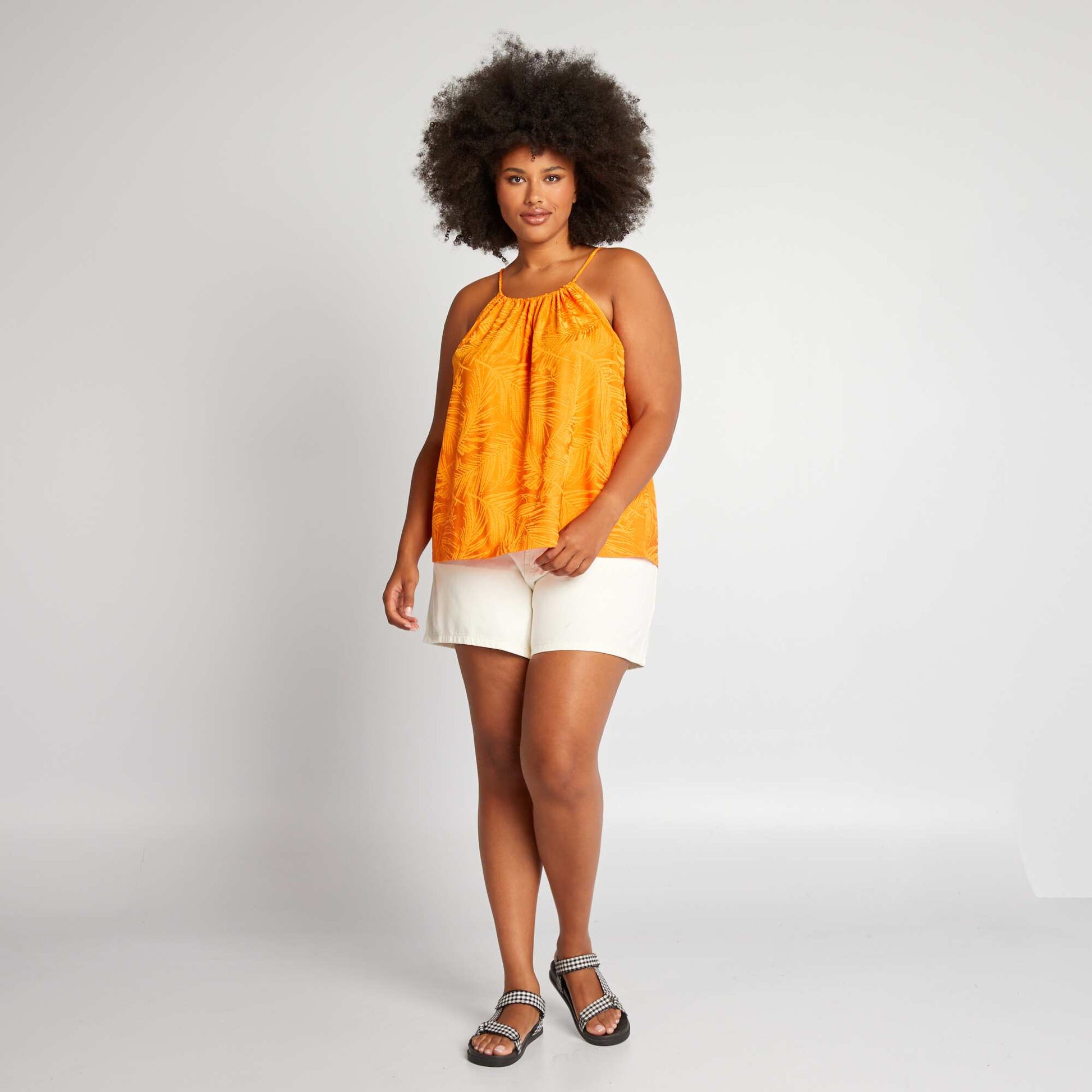 Top textur emmanchures am ricaines Orange