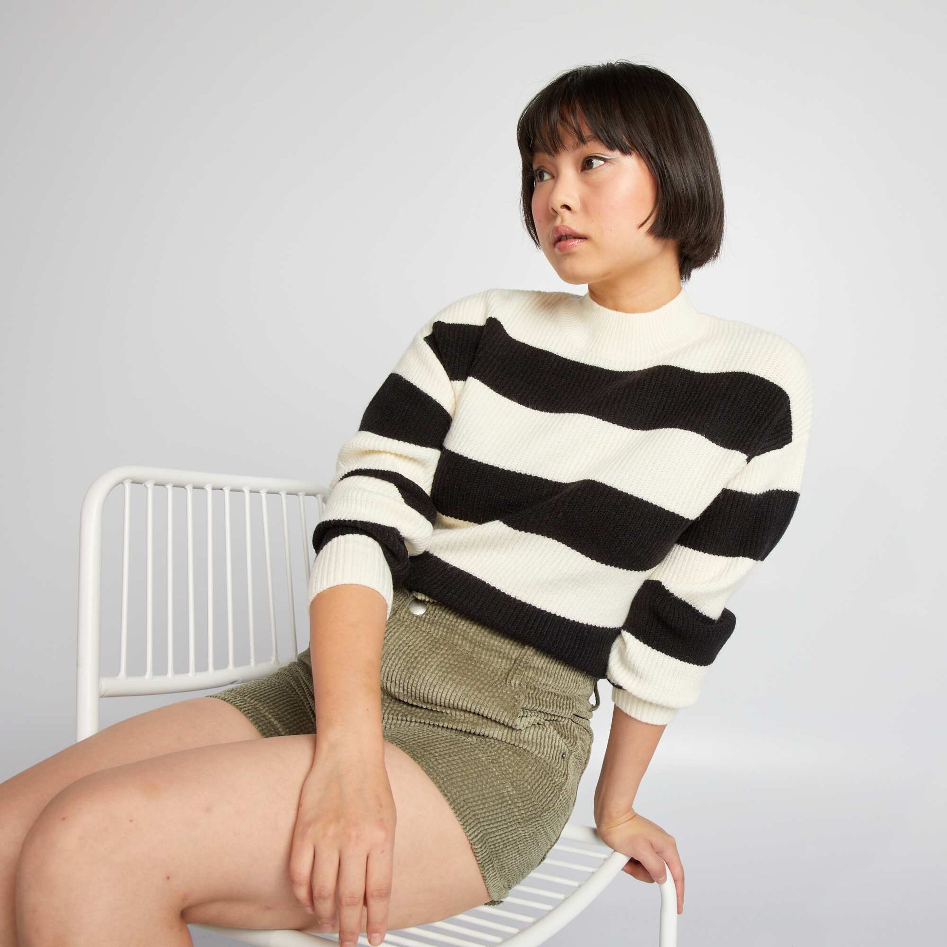 Pull en maille rayures Blanc/noir