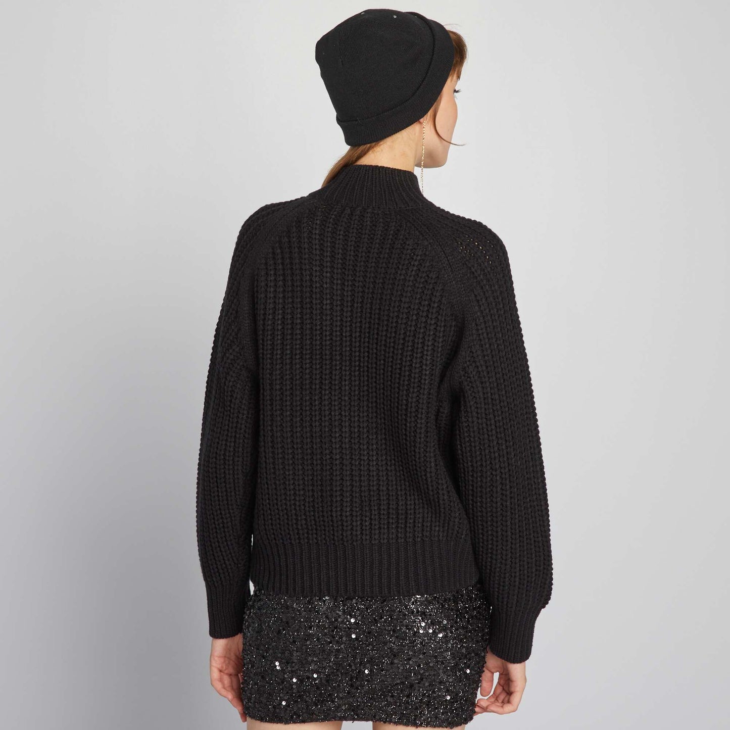 Pull en maille col montant noir