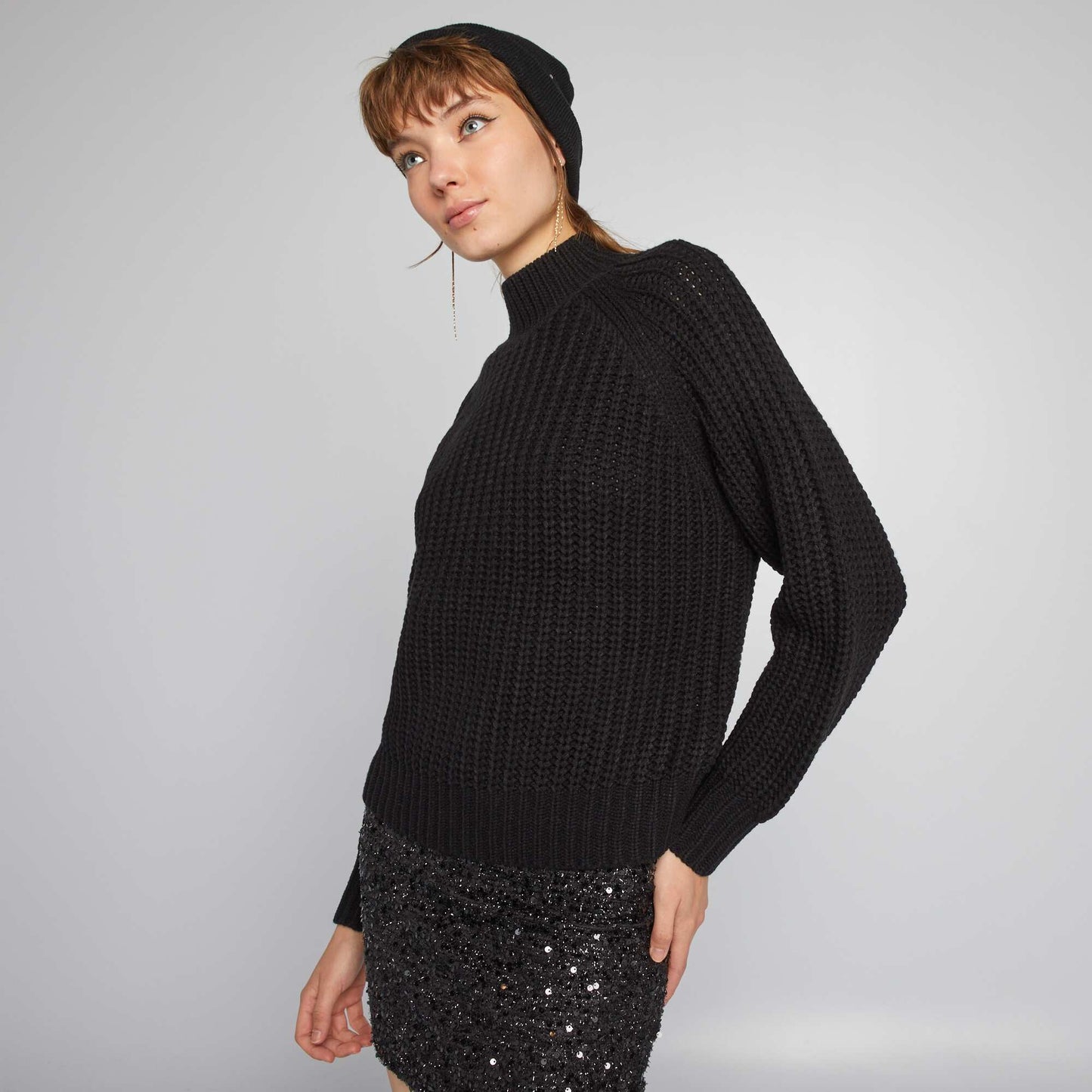 Pull en maille col montant noir