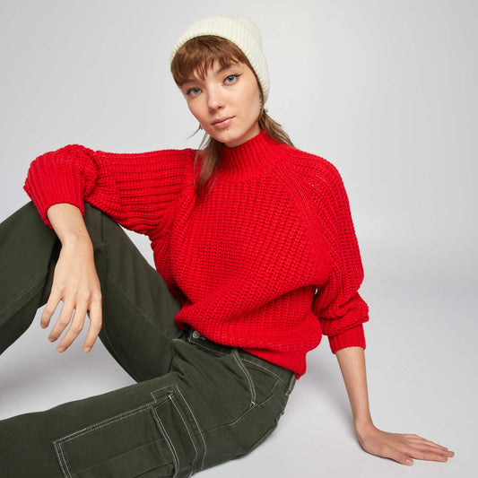 Pull en maille col montant Rouge