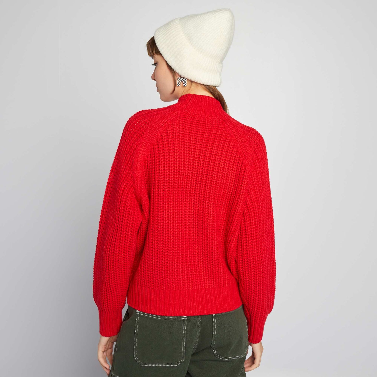 Pull en maille col montant Rouge