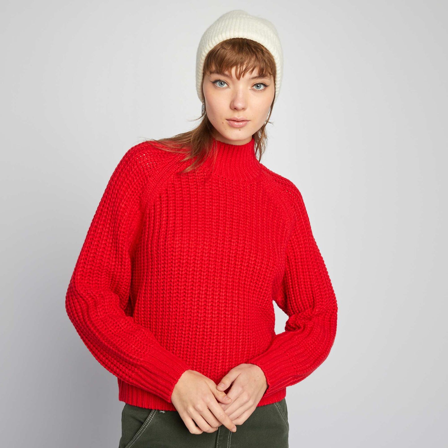 Pull en maille col montant Rouge